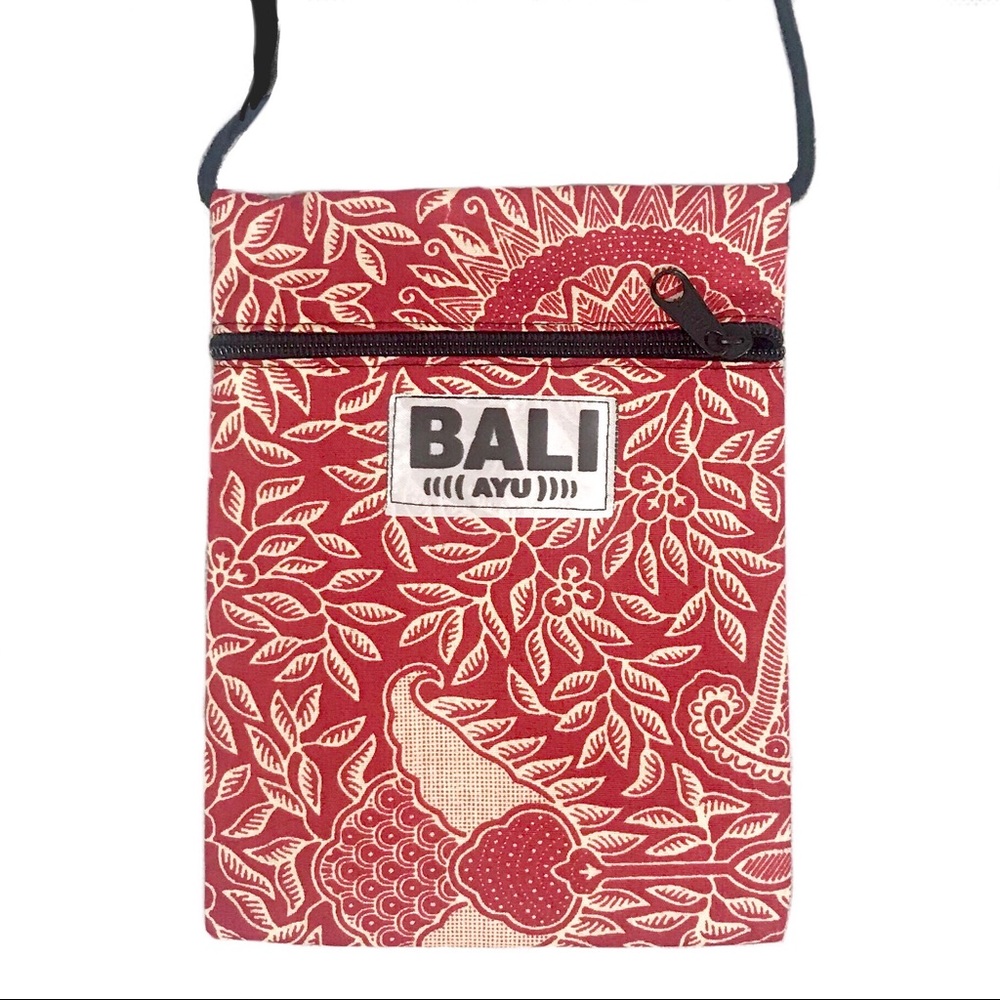 NEW Bali Batik Cloth Cross Body Bag Red Tan Small